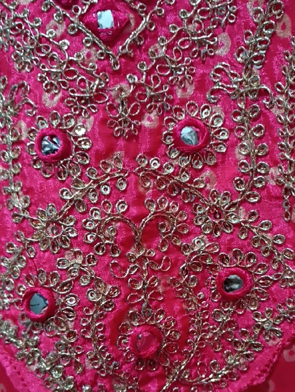 Embellished Pink-Red Ethnic Maxi Dress - Picture 3 of 7